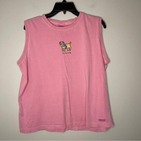 Life Is Good Pink Sleeveless Chilly Dog Graphic Top - Picture 1 of 5